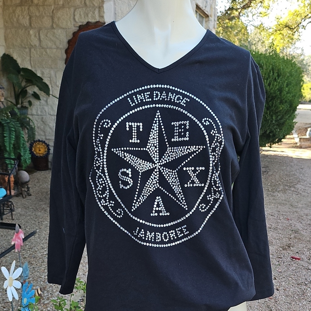 Texas Line Dance Jamboree Rhinestone Jam Logo Long Sleeve Tshirt